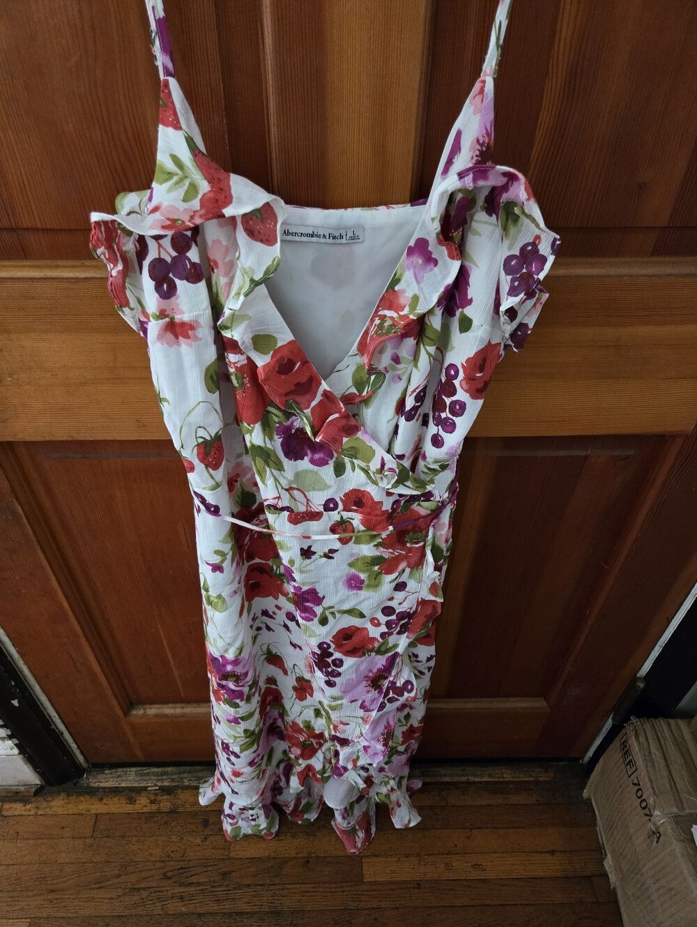 Abercrombie & Fitch White Floral Maxi Dress with Red & Purple Blooms